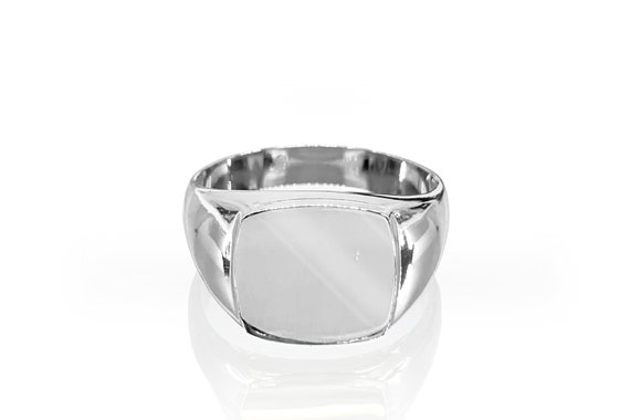 Sterling Silver Square Signet Ring: Rhodium Plated Unisex Band - Etsy