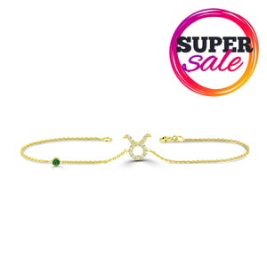 Stier Diamant Armband: 14K Gold Sternzeichen Geburtsstein Anhänger