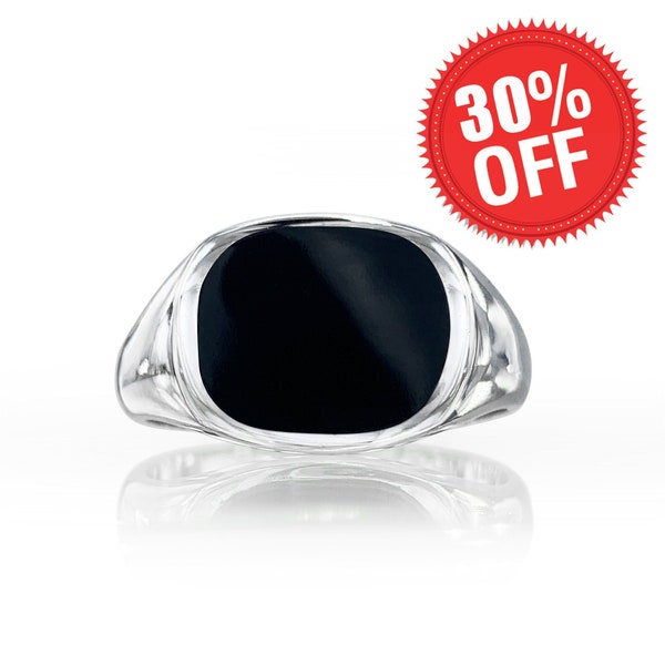 Chevalière en onyx noir, chevalière en argent sterling, chevalière pour homme, bague plate unisexe en argent, cadeau pour lui, cadeau de vacances SR12