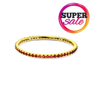 Ruby Full Eternity Ring, 18K Solid Gold Ruby Band, July Birthstone Ring, Stackable Wedding Band, Anniversary Ring, Fine Jewelry Gift