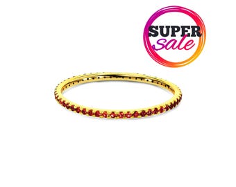 Ruby Full Eternity Ring, 18K Solid Gold Ruby Band, July Birthstone Ring, Stackable Wedding Band, Anniversary Ring, Fine Jewelry Gift
