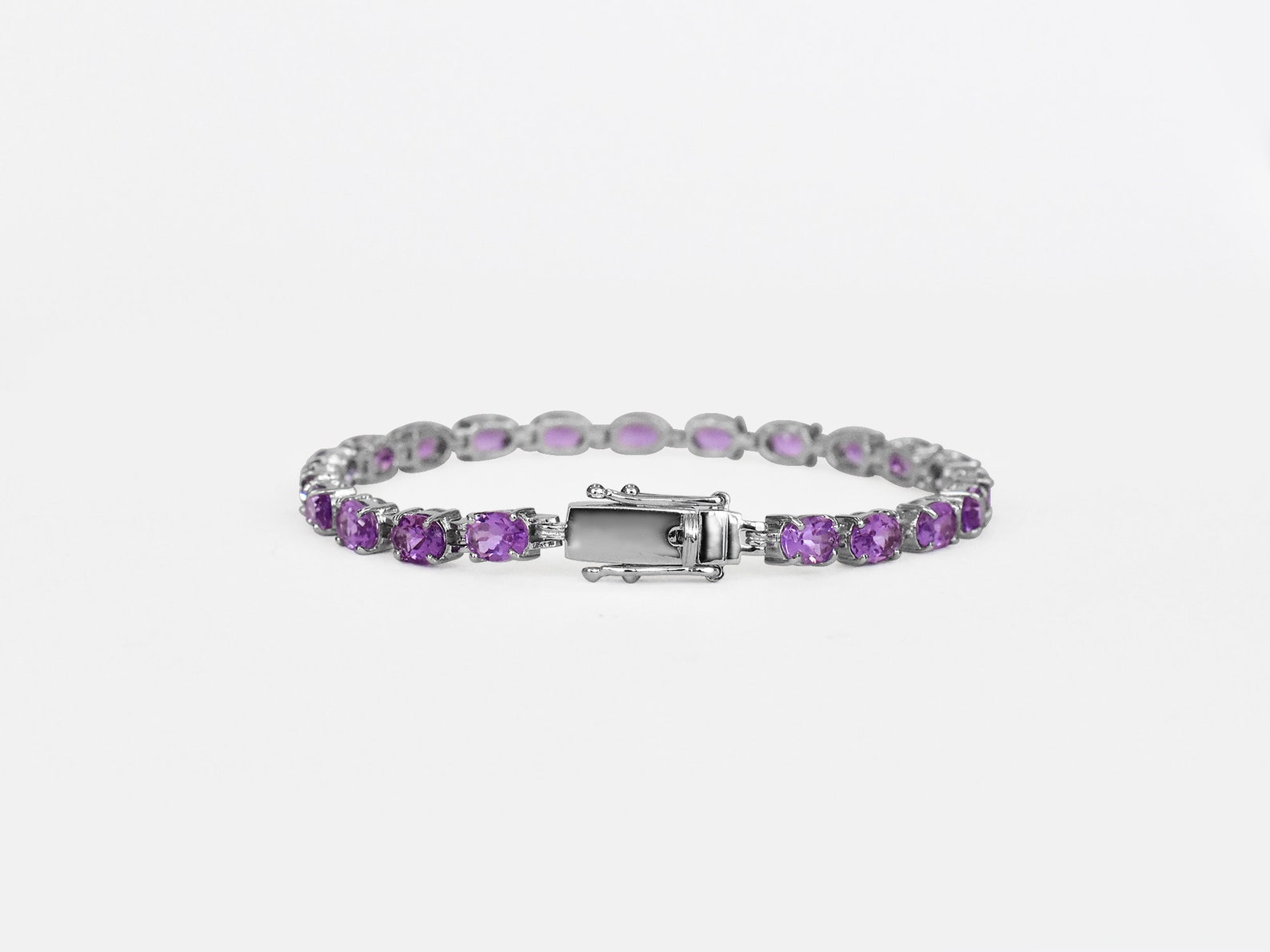 Natural Amethyst Tennis Bracelet 925 Silver Bracelet Etsy
