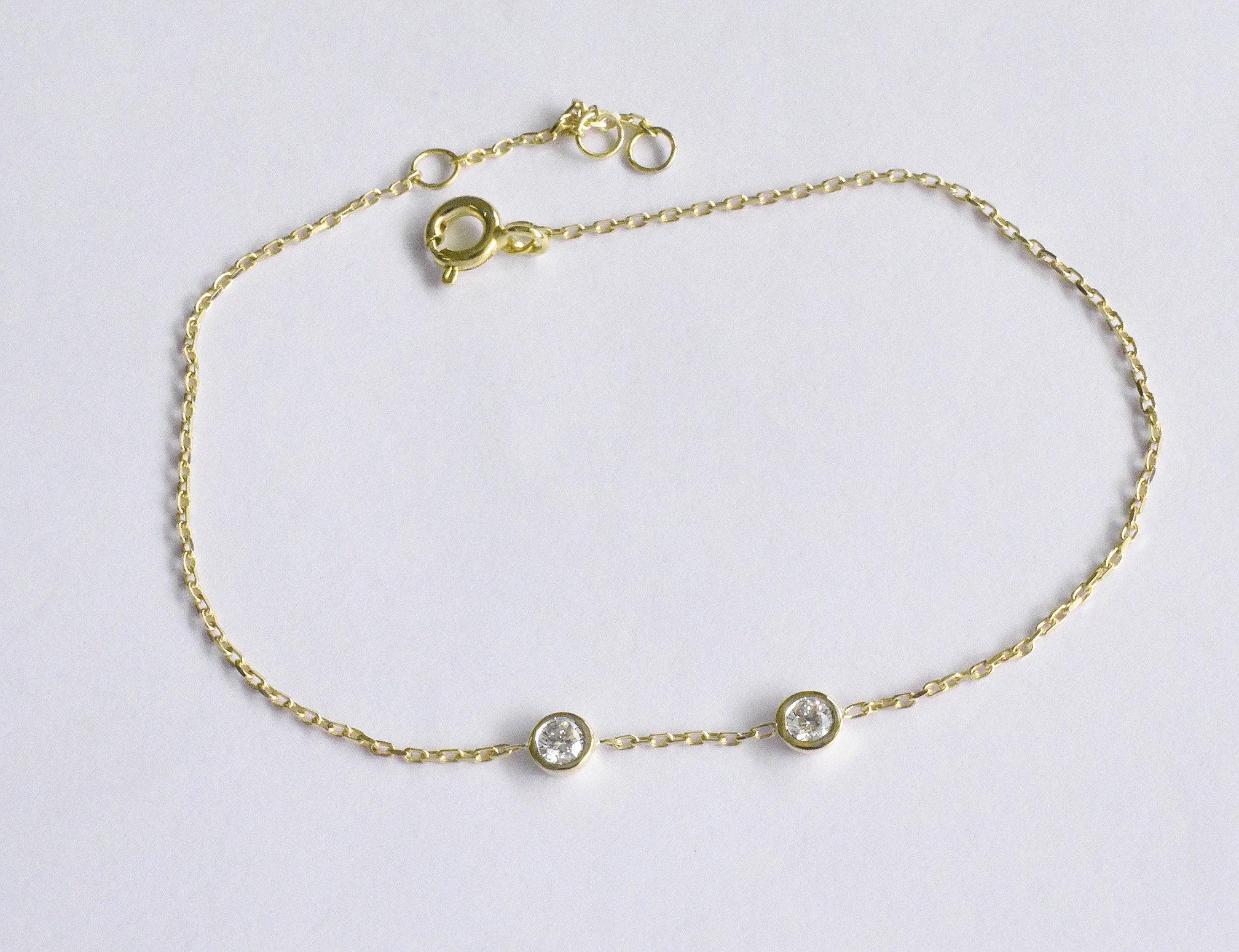 Diamant Lünetten Armband / Zartes Diamant Solitär Armband / Zwei Diamant Armband / Diamant Schütten Armbänder / Diamant Duo Armband