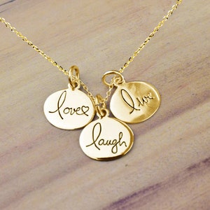 Live Laugh Love Necklace, Inspirational Necklace Jewelry, motivational, 10K Gold Disc Charm Necklace, Dainty Minimalist Layering  SN10G
