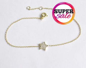Diamond Star of David Bracelet: 14k/18k Gold Religious Jewelry