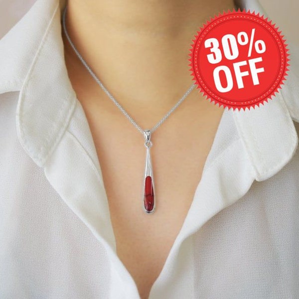 Red Jasper Stone Tear Drop Pendant Necklace,925 Silver, Women Girls Gemstone Necklace, Long necklace, Layering Necklace,Everyday Pendant