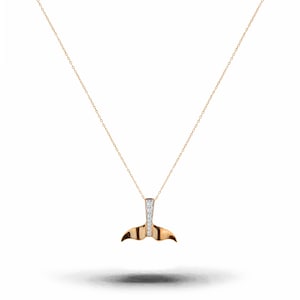 18K 14K 10K Solid Gold Diamond Fish Tail Necklace / Whale Tail Pendant / Mermaid Tail Charm Pendant / Nautical Sea Life jewelry / Marine