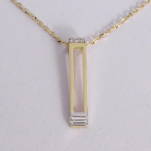 18K 14K 10K Gold Baguette Diamond Charm Pendent Necklace / Long bar Diamond Necklace / Minimalist Dainty Layering Necklace Labor Day