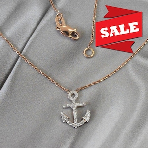 Naszyjnik z kotwicą z diamentów / 18K 14K 10K lite złoto / Delikatny diamentowy minimalistyczny / Codzienny naszyjnik z oceanu / Sea Life Szczęśliwy naszyjnik z kotwicą