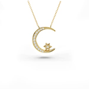 Islamic Crescent moon Diamond Pendant Necklace 18K 14K 10K Gold / Religious Pendant/ Islam Pedant / Everyday wear diamond necklace