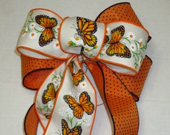 8" Monarch Butterflies Bow on Orange and Black