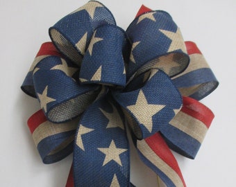 Rustic Patriotic Bow: Red, White, and Blue Star Door Hanger