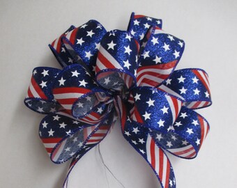 Star Spangled Glitter Bow: 9" Patriotic Canvas Ribbon