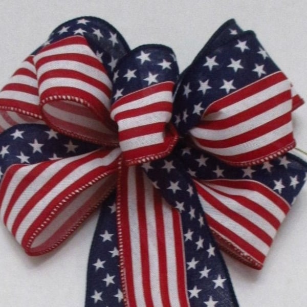 Small Patriotic Flag Style Bow 7" - Red White and Blue