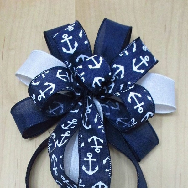 Petite 8.5" Blue and White Anchor Bow