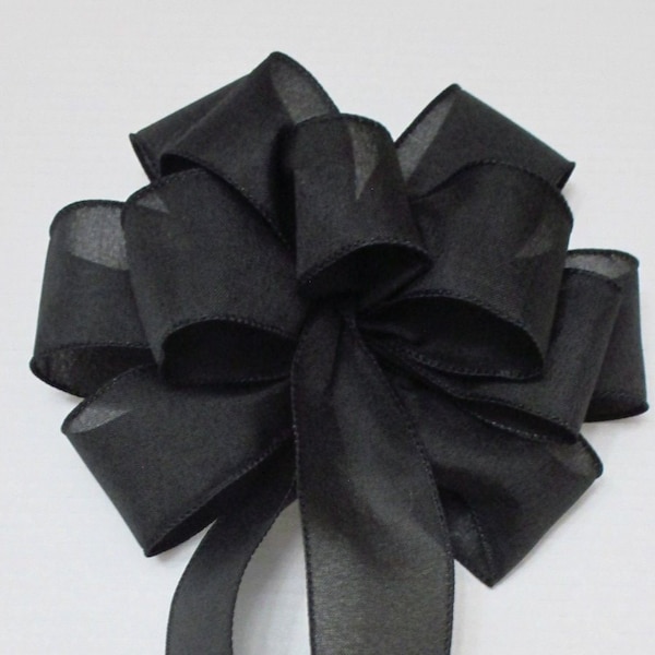 Black Burlap Bow - 9-10" - Halloween Black Wreath Bow