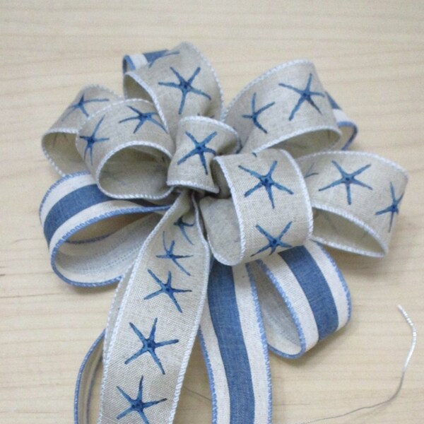 Petite 8.5" Starfish Bow with Striped Burlap Backing