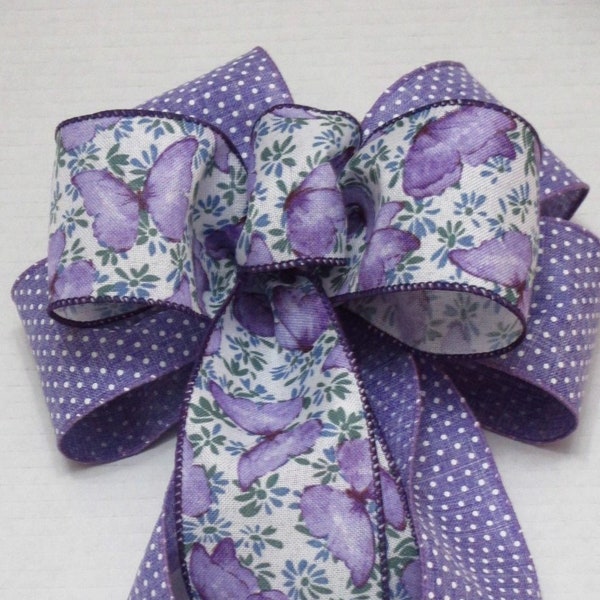 8" Small Purple Dotted Butterfly Bow - 10" available