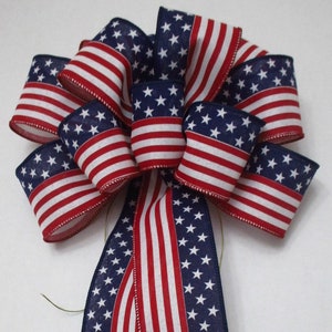 Patriotic Flag Style Bow 10&quot; - Red White and Blue
