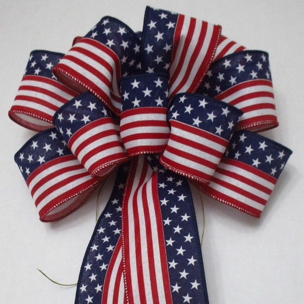 Patriotic Flag Style Bow 10" - Red White and Blue