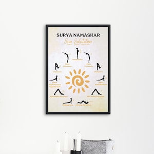 Sun Salutation Yoga Poster, Surya Namaskar, Yoga Poses Print, Yoga Lover Gift, Yogi Printable, Yoga Routine Exercise Print, Yoga Wall Decor