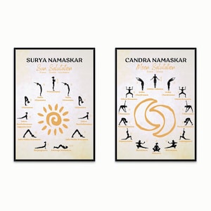 Sun & Moon Salutation Yoga Posters, Chandra Namaskar, Yoga Poses Print, Yoga Lover Gift, Yogi Printable, Yoga Routine Chart, Yoga Wall Decor