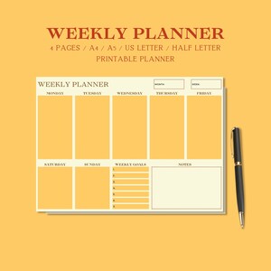 Weekly Planner Printable Landscape, Minimal Weekly Schedule, Weekly Organizer Journal, Weekly Agenda, Week At a Glance, A4/A5/Letter/Half