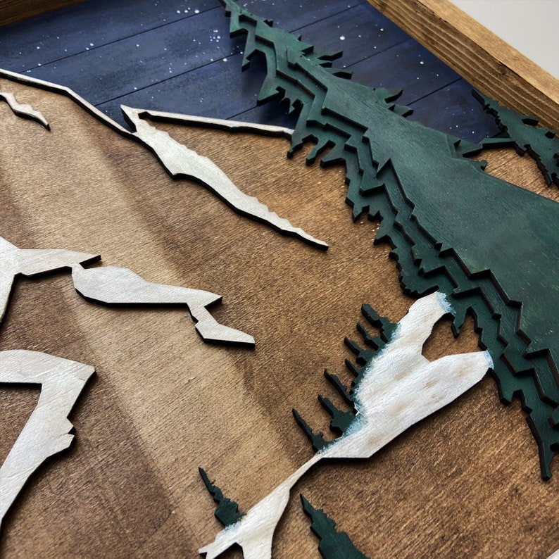 Wood Mountain Art Landscape Wall Art 3D Wood Art Mountain Etsy