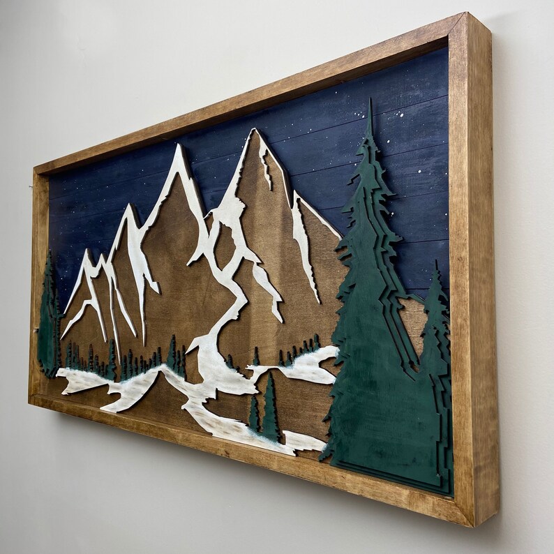 Wood Mountain Art Landscape Wall Art 3D Wood Art Mountain Etsy