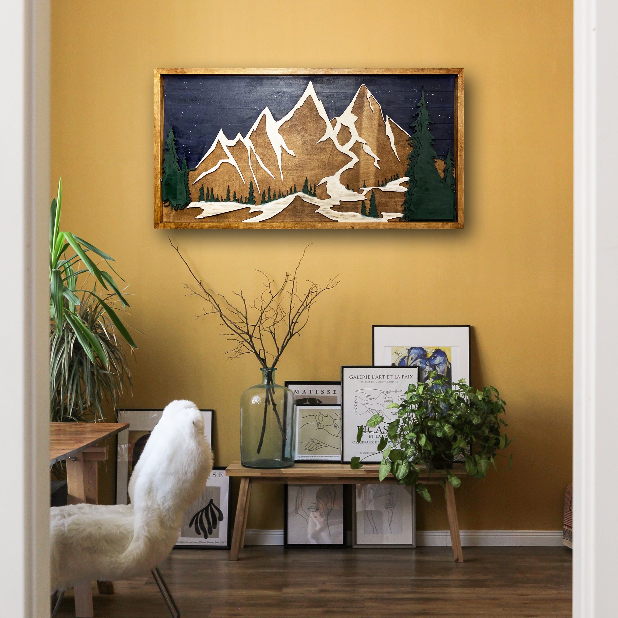 Wood Mountain Art Landscape Wall Art 3D Wood Art Mountain Etsy