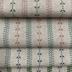 Grimaldi Regency Stripe Linen Curtain Blind Upholstery Fabric - 4 colours - Indigo Green - Pink Green - Sea Spray Indigo - Sea Spray Rust