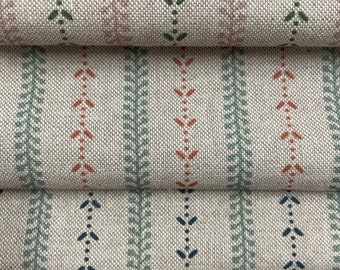 Grimaldi Regency Stripe Linen Curtain Blind Upholstery Fabric - 4 colours - Indigo Green - Pink Green - Sea Spray Indigo - Sea Spray Rust
