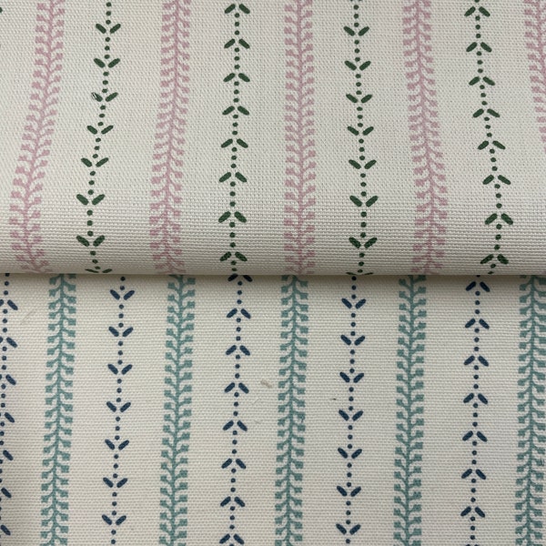 Grimaldi Regency Stripe Cotton Curtain Blind Upholstery Fabric - 2 colours - PINK and Green - SEA SPRAY and Indigo