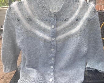 Vintage handmade sparkly knit short sleeved sweater - with open weave and mohair accents!