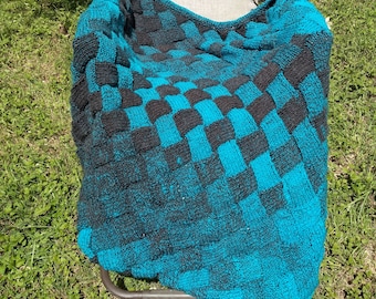 Warm and cozy turquoise/black lap blanket
