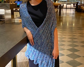 Glam Shells shawl - lacy summer weight shawl with a sparkle thread
