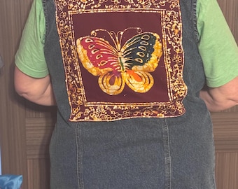 Denim Vest sz L (tags removed inside) - with indian batik butterfly!