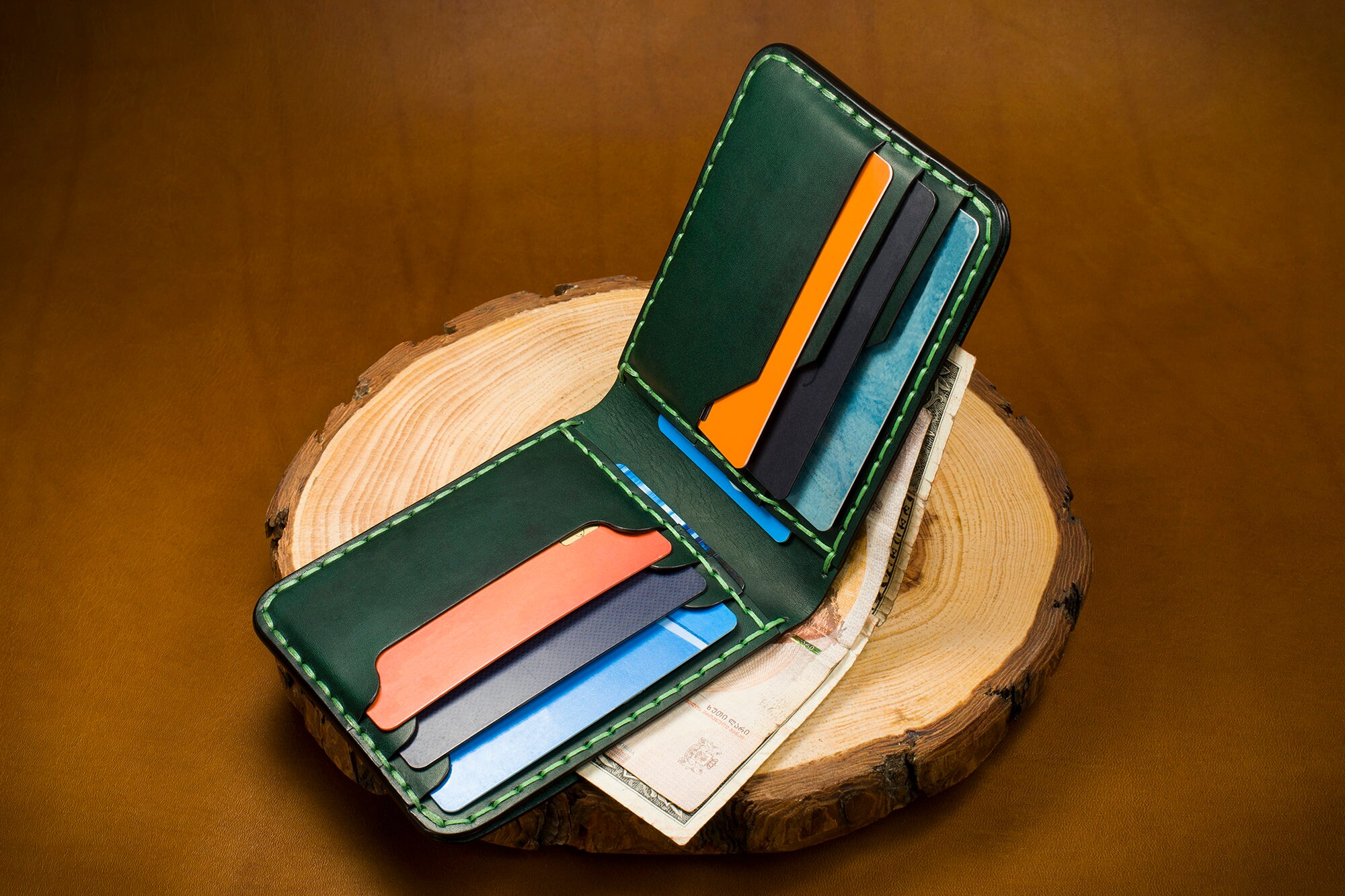 Handmade Leather Wallet Wallet With Hidden Pockets Etsy