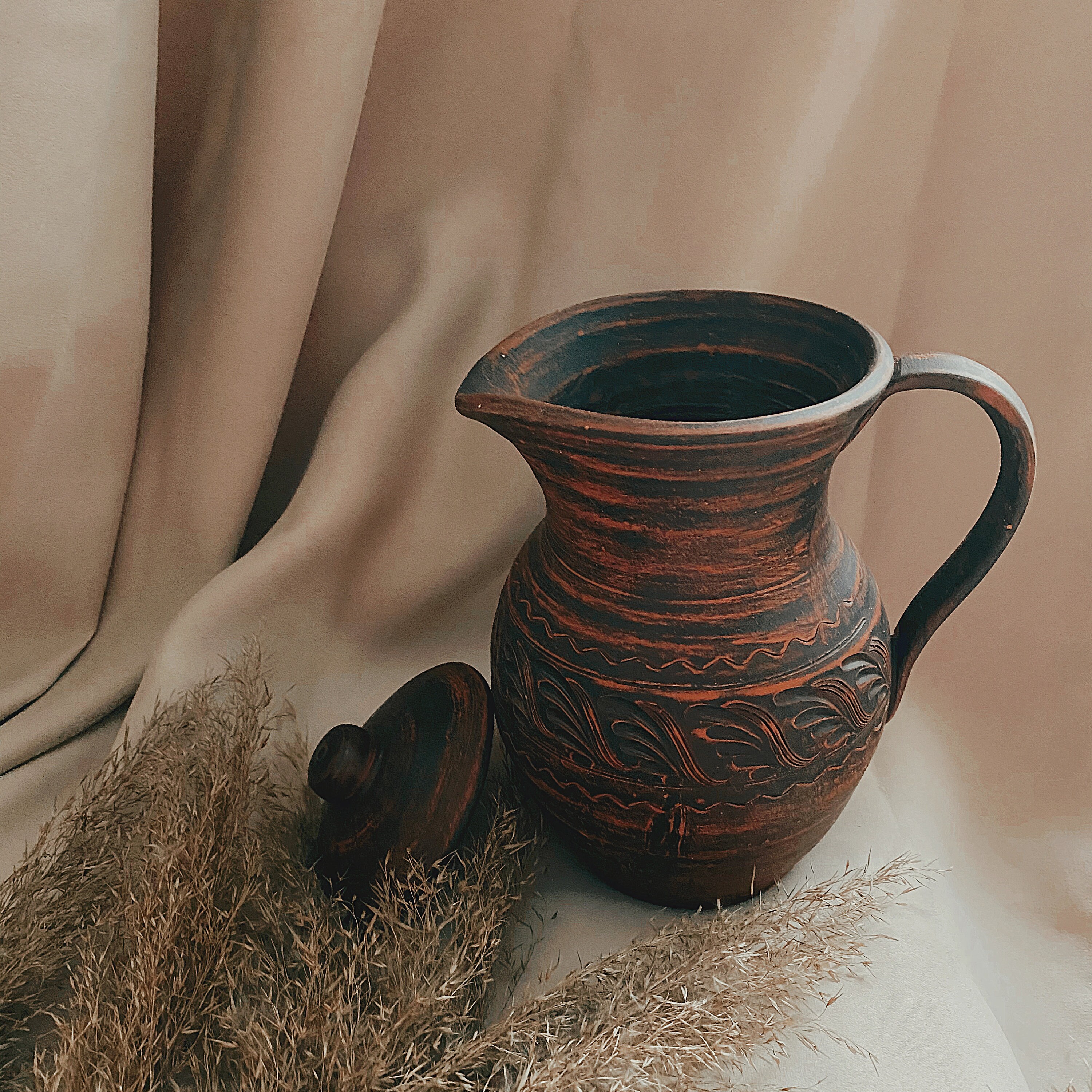 Clay Pitcher with Lid Clay Jug Pottery Pitcher Ceramic Etsy