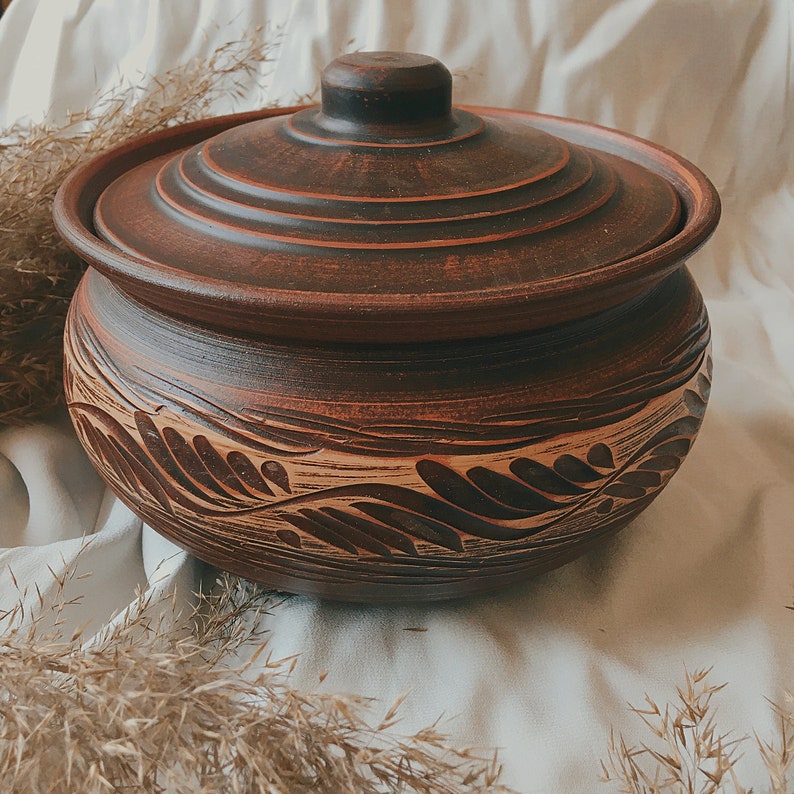 Large Pottery Baking Pot with Lid Ceramic Pot for Baking Clay Etsy