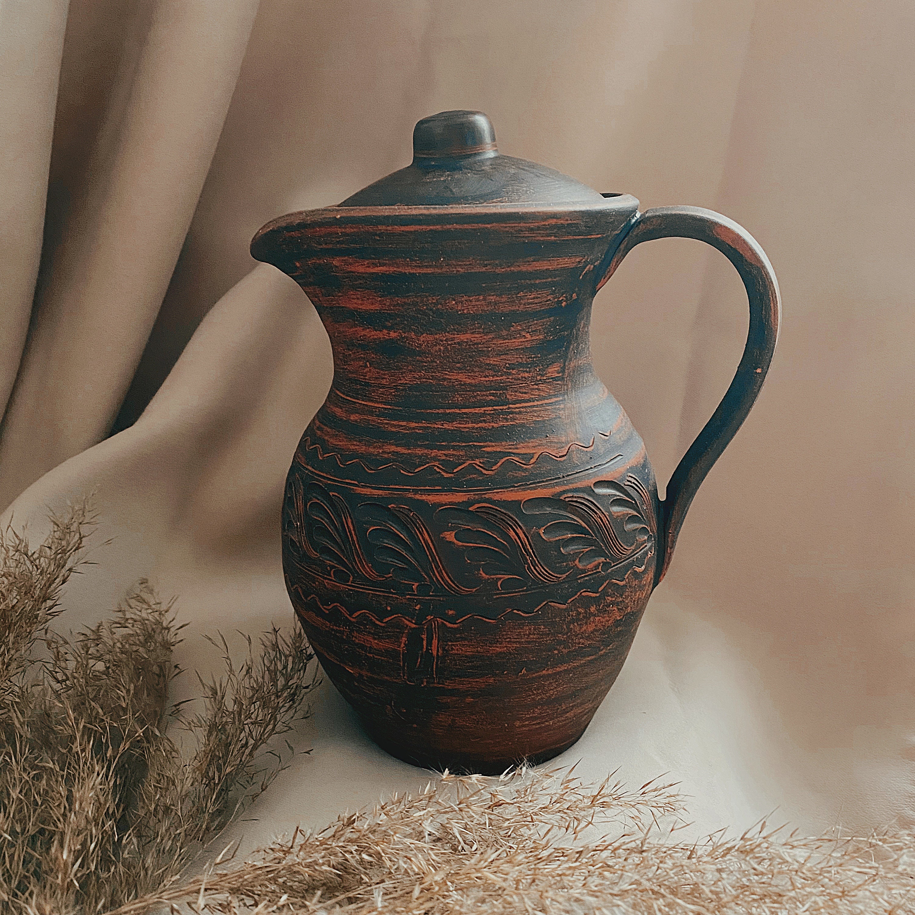 Clay Pitcher with Lid Clay Jug Pottery Pitcher Ceramic Etsy
