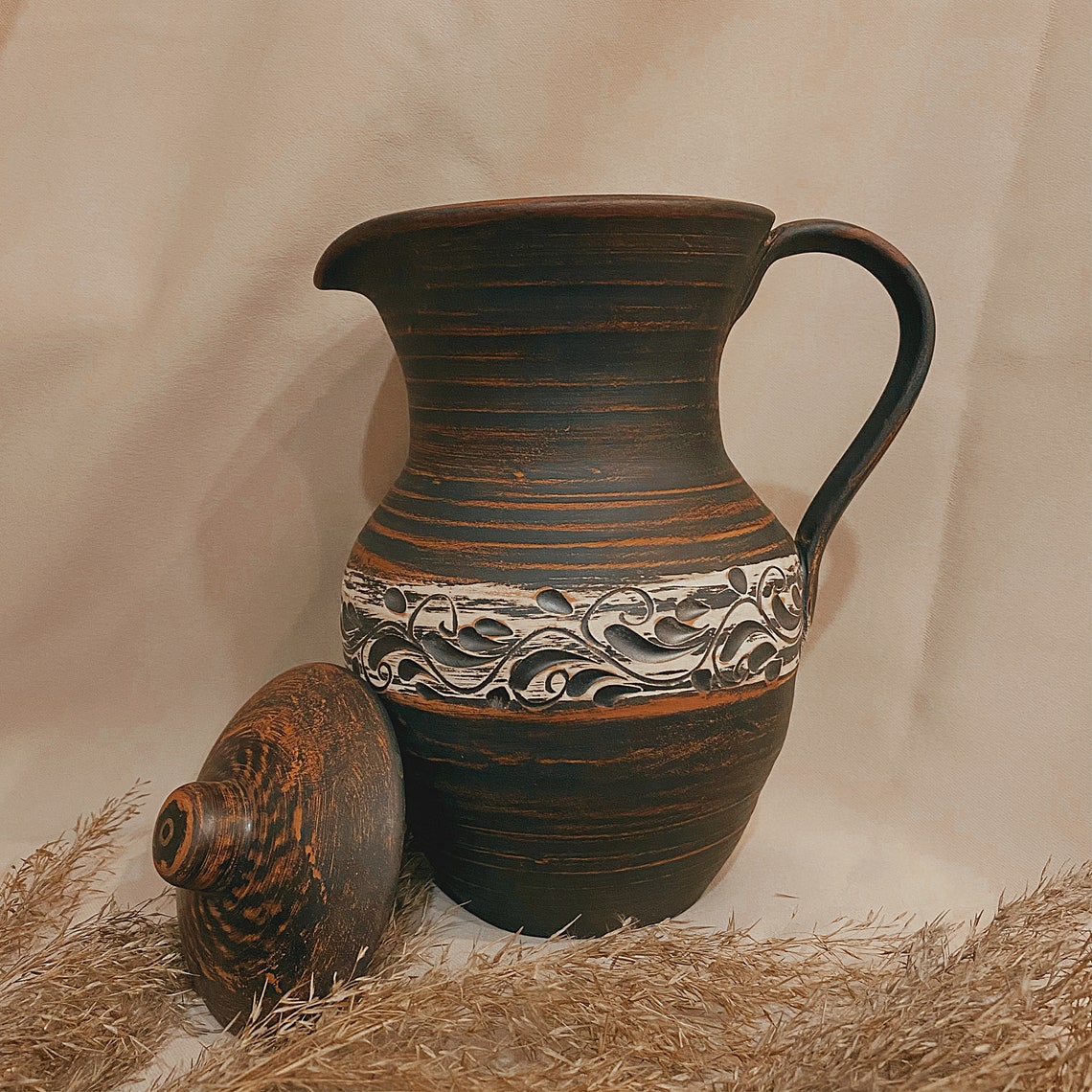 Clay Pitcher with Lid Pottery Pitcher Unglazed Pitcher Clay Etsy