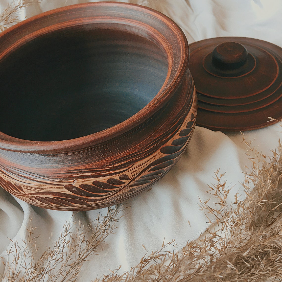 Large Pottery Baking Pot with Lid Ceramic Pot for Baking Clay Etsy
