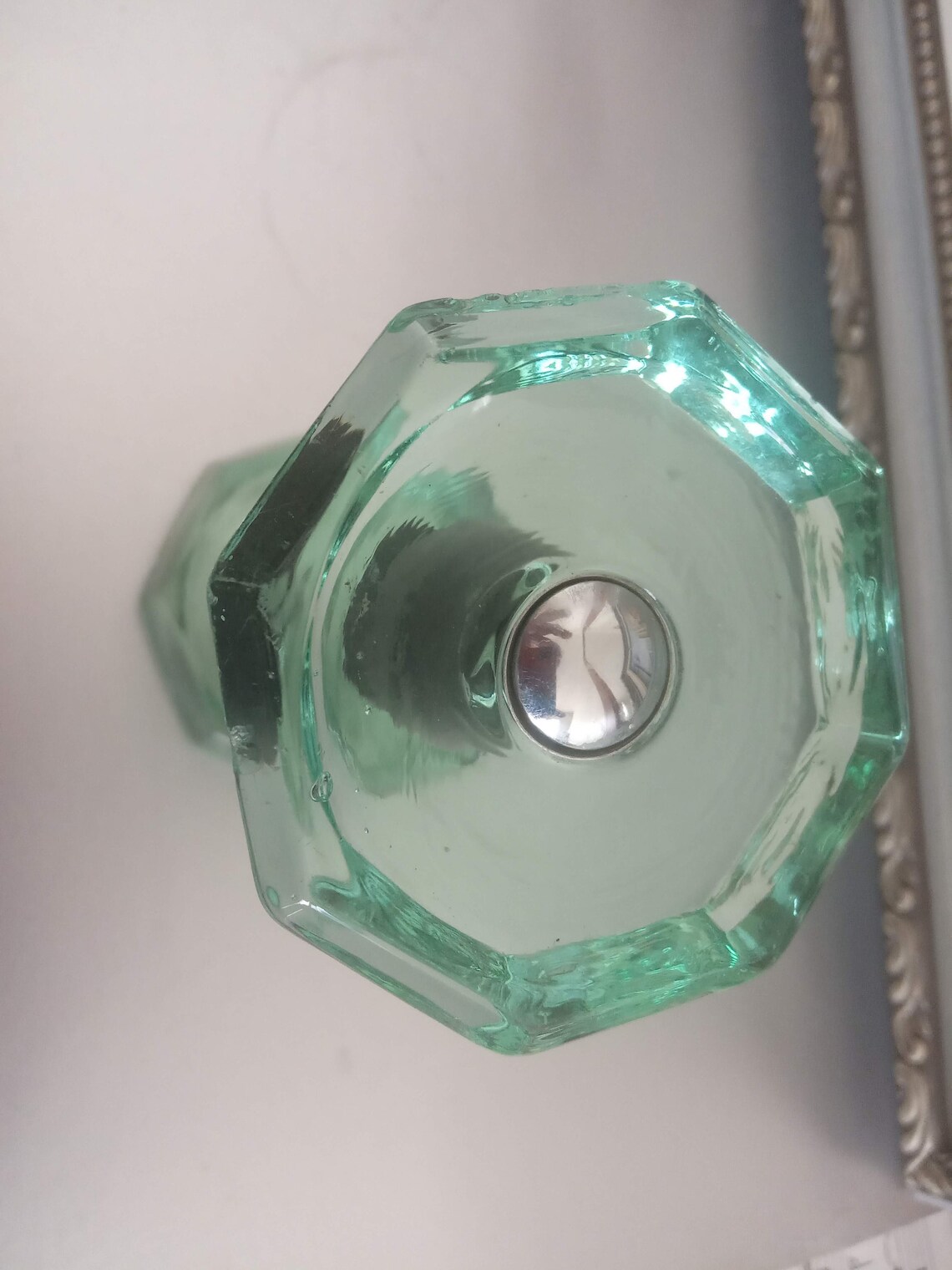Antique door knobs. Glass door knobs. Green glass door knobs. Etsy