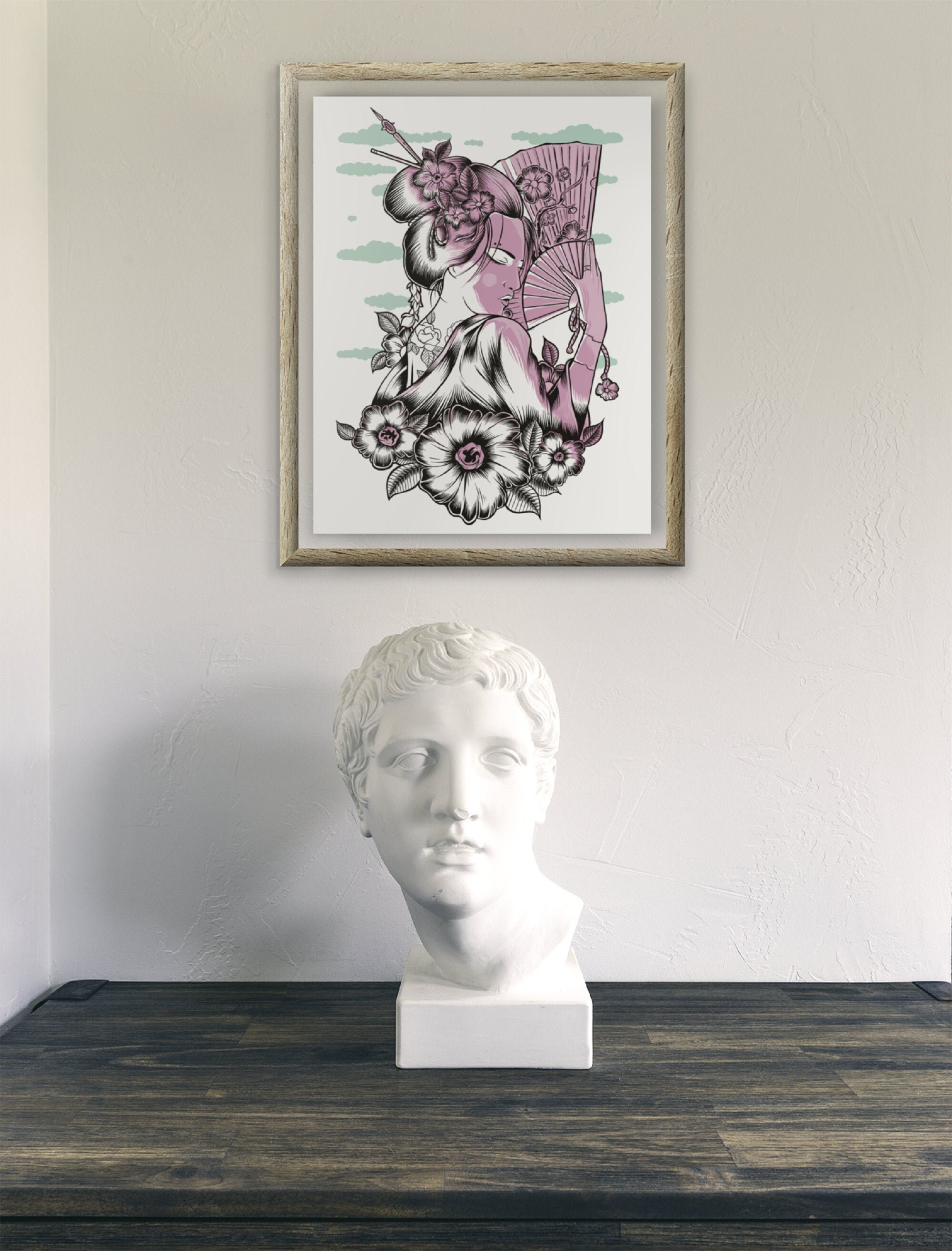 Illustration Encadrée Geisha à L'éventail | Collection Japon