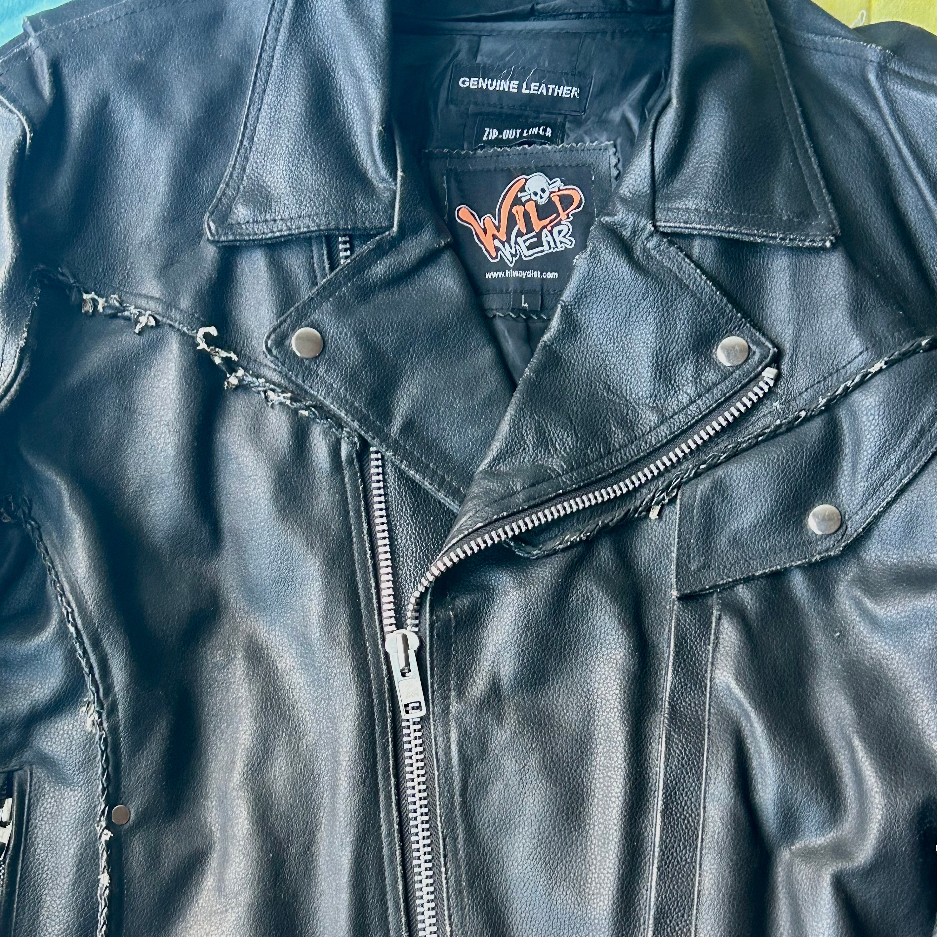 Wild Wear Vintage 90s Hiway Dist Genuine Leather Motocycle Jacket