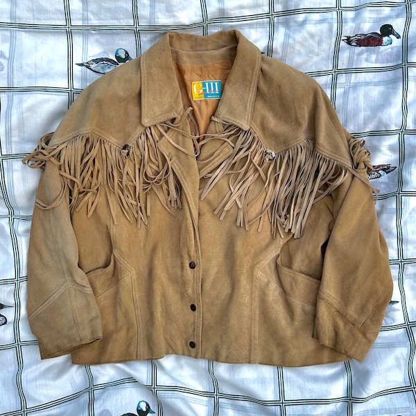 tan suede leather G-III Leather Fashions fringe coat