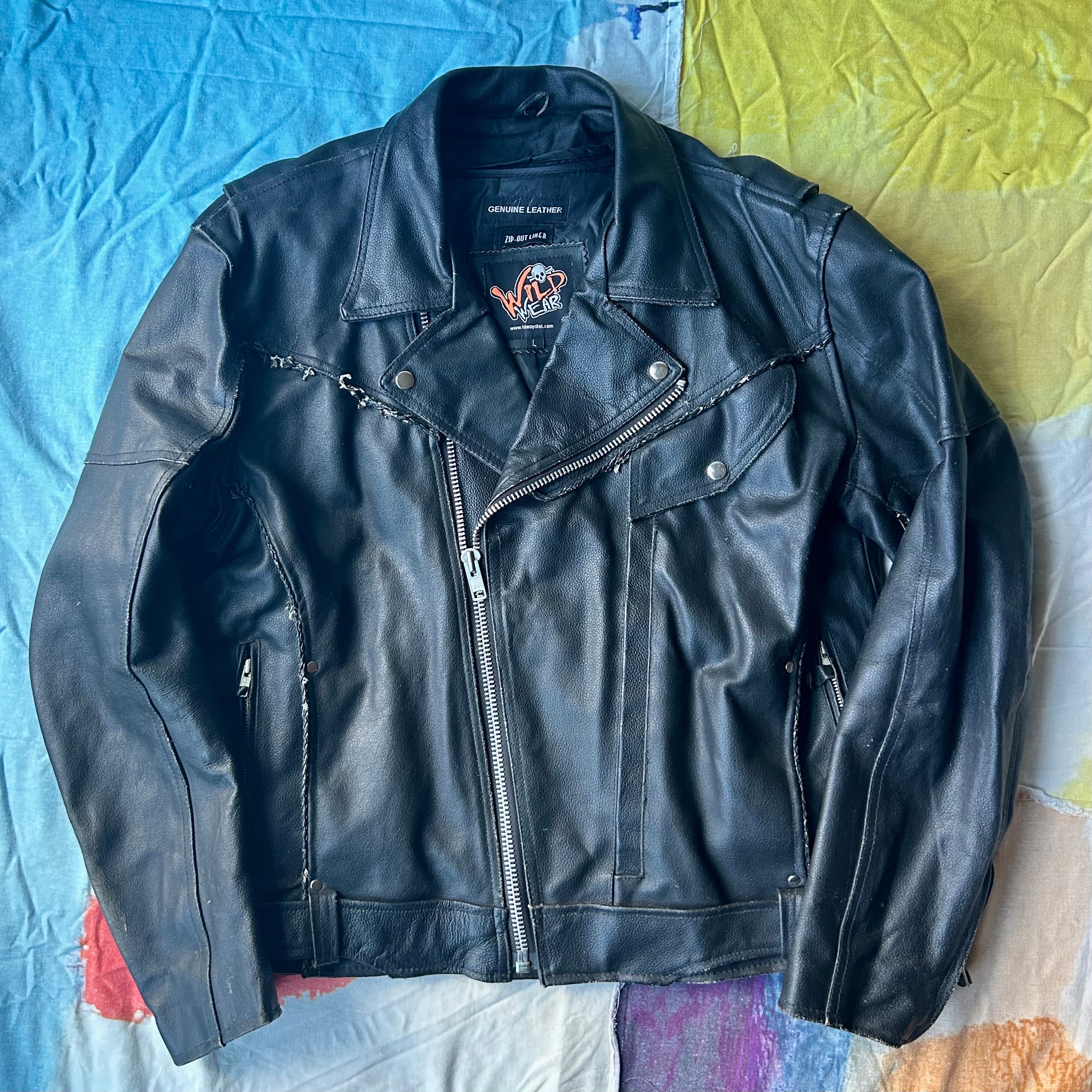 Wild Wear Vintage 90s Hiway Dist Genuine Leather Motocycle Jacket