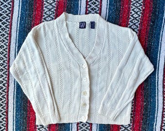 Vintage 1990s Gap Green Knitted Cardigan Sweater / Vintage