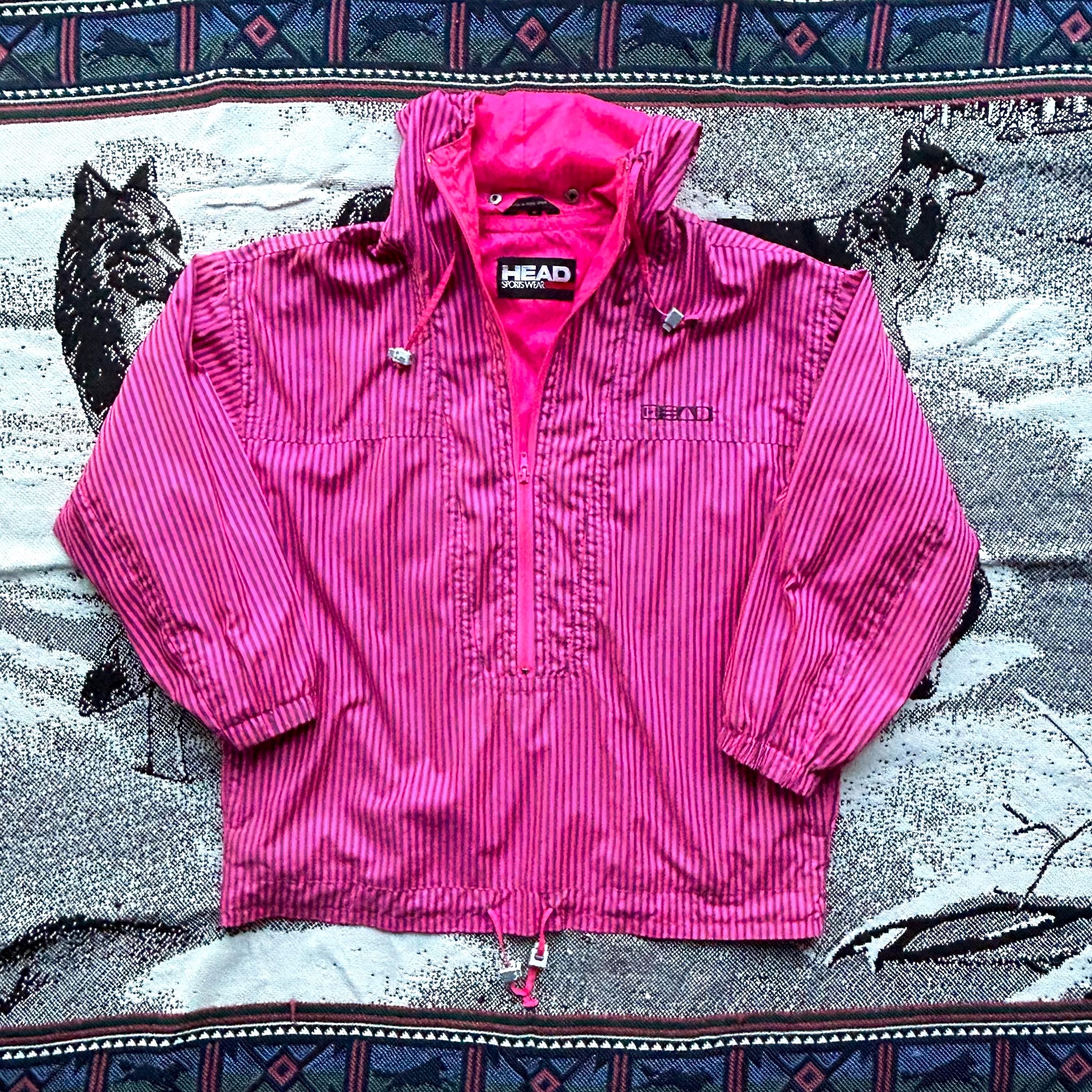 トップス vintage pink sweat Vintage 80s Head Sportswear Striped Hot Pink Half Zip